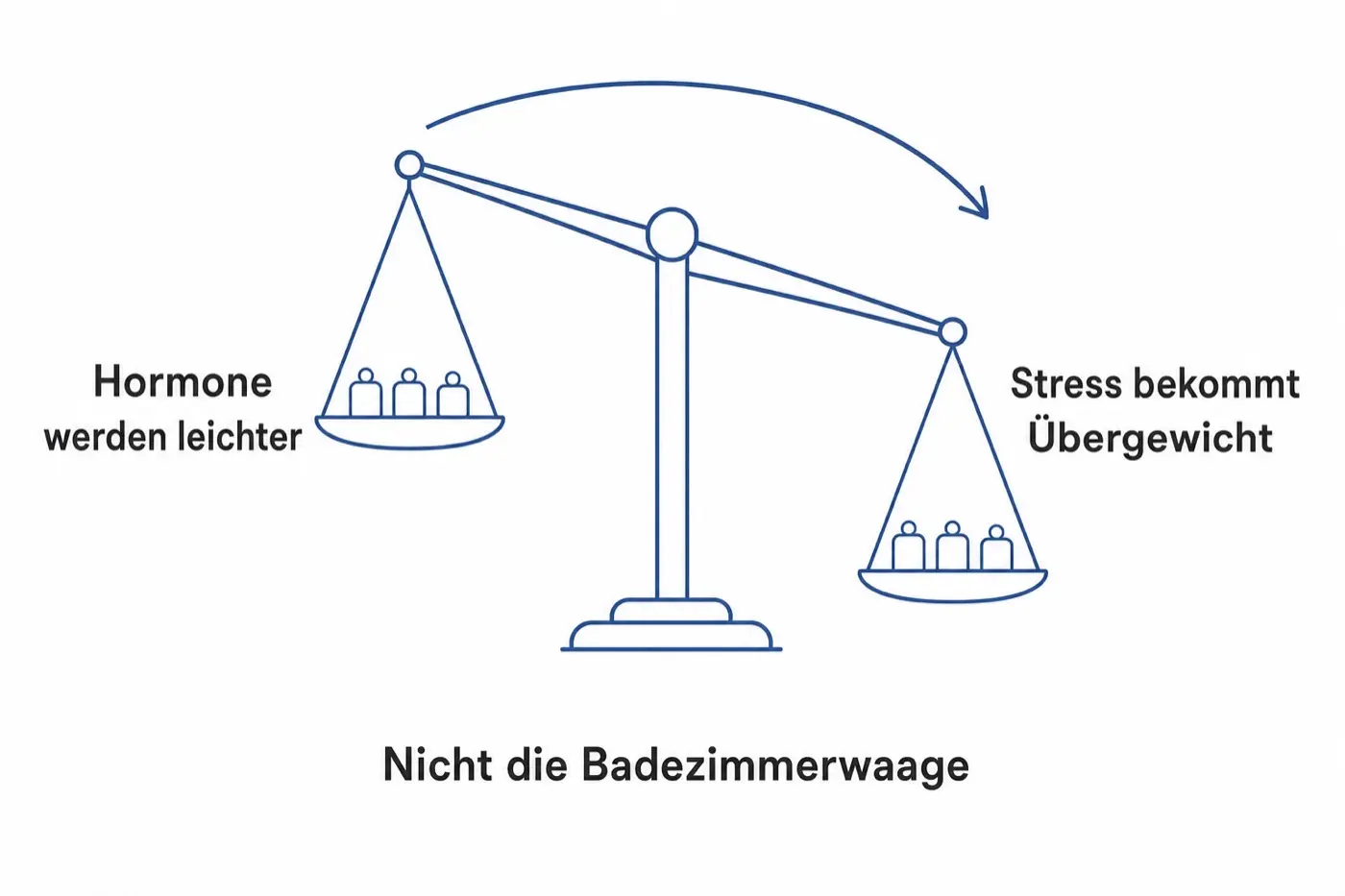 Grafik einer Balkenwaage: die Schale “Hormone” steht hoch, die Schale “Stress” sinkt.